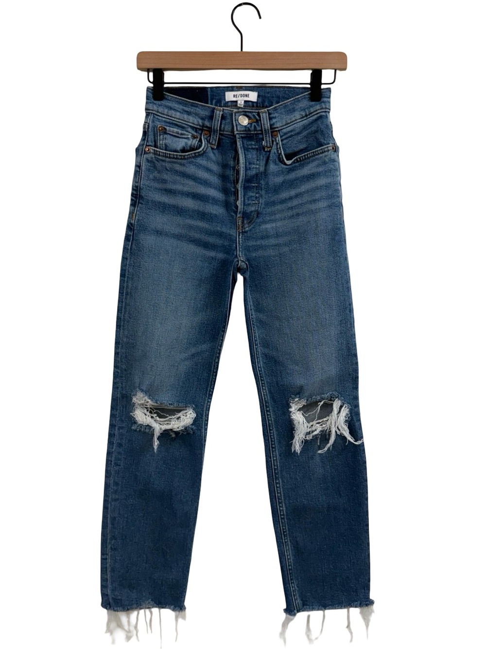 Re/Done Women’s Size 24 Blue Distressed Straight Jeans